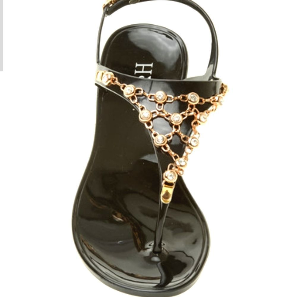 New! Clearance Black & Bling Thong Sandal Size 8 (All Full Sizes Availab…